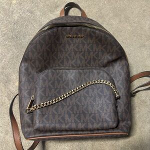Michael Kors Dark Brown Backpack with Gold Chain